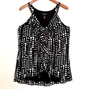 White House Black Market Black & White Polka Dot Ruffle Tank Top